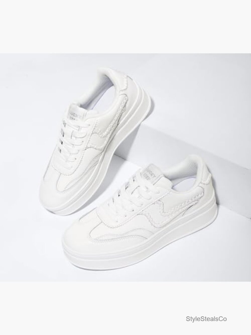 Platform Fashion Sneakers Thick Sole Suede Faux Leather Rubber Gum Sole Low Top - Picture 6 of 7